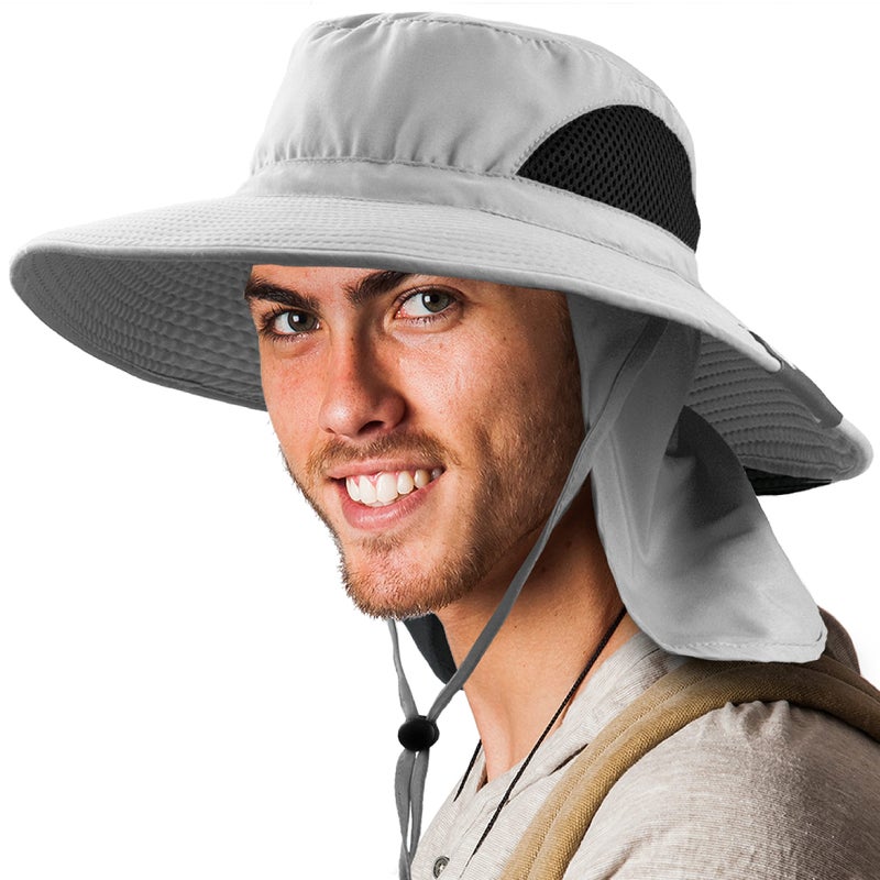 Suncube SUN CUBE Fishing Hat Sun Hat for Men, Women, Hiking Sun Hat with Neck Flap, Wide Brim, Chin Strap, Safari Summer Bucket Boonie Hat, UPF 50+ Outdoor Protection, Packable Breathable Mesh (Light Gray) - Image 2
